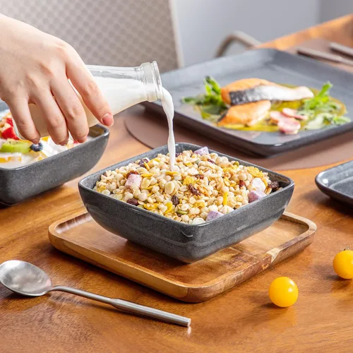 Miniatura 5 de vancasso Stern Gray - Juego de vajilla de 16 piezas de cerámica de cocina con esmalte reactivo cuadrado, juego de vajilla de piedra con plato de Gris