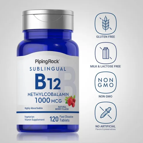 Miniatura 3 de Piping Rock Vitamina B12 1000 mcg Sublingual 120 tabletas como metilcobalamina Sabor a bayas Vegetariano, sin OMG, suplemento sin gluten
