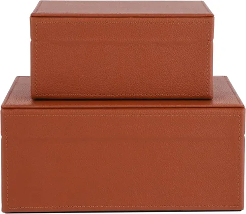Miniatura 8 de HofferRuffer - Cajas de joyería de piel sintética, juego de 2 piezas con accesorios de almacenamiento decorativos y herrajes dorados, clásico