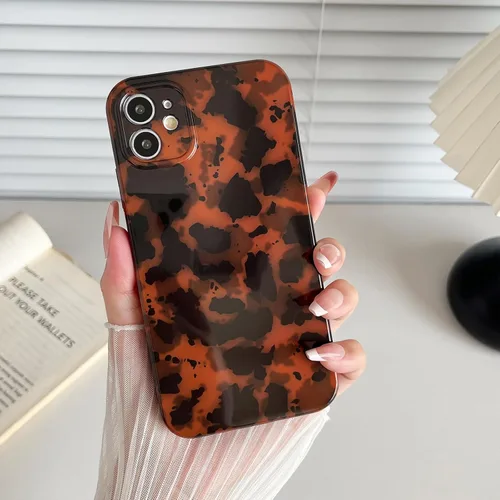 Miniatura 5 de Huahuacase Funda compatible con iPhone 11, diseño de caparazón de tortuga, retro, ámbar y marrón, estampado de guepardo leopardo, funda protectora