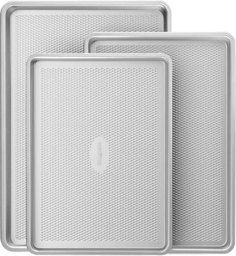 Miniatura 10 de HONGBAKE Juego de 3 bandejas antiadherentes de cerámica para horno, no tóxicas de medio cuarto/gelatina con textura de diamante, bandejas