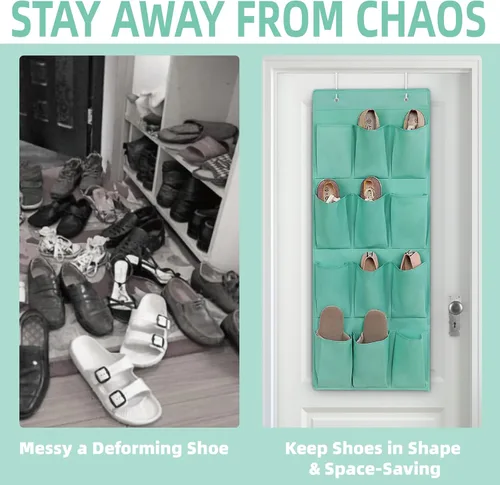 Miniatura 3 de Organizador de zapatos sobre la puerta, soporte de almacenamiento colgante con 12 bolsillos grandes para puerta de armario, zapatos para hombres