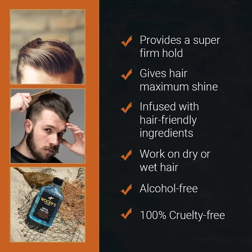 Miniatura 4 de Woody's Gel para el cabello Mega Firm para hombres, fijación fuerte, sin alcohol, sin escamas, gel para el cabello de los hombres para un