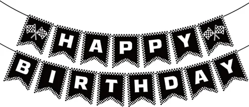Cartel de cumpleaños de coche de carreras, pancarta de feliz cumpleaños a cuadros, decoraciones de fiesta de autos de carreras, fiesta temática de