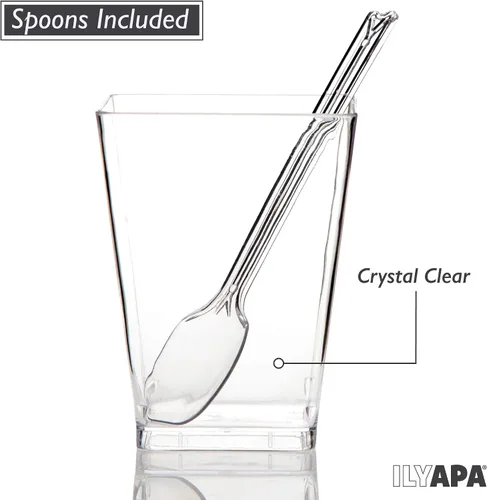 Miniatura 3 de Ilyapa Vasos de postre de plástico de 5 onzas, paquete de 20 mini tazas de postre con cucharas, taza pequeña transparente reutilizable