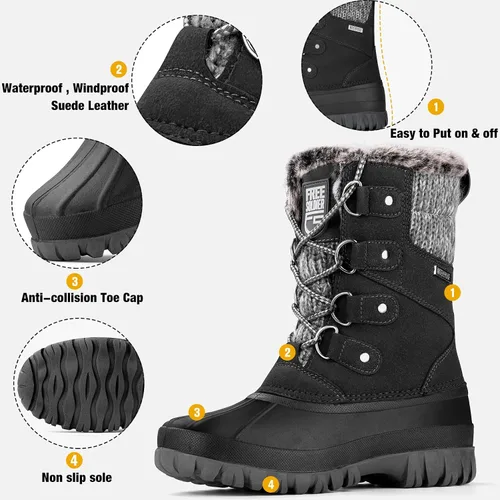 Miniatura 3 de FREE SOLDIER Botas de nieve impermeables de invierno para mujer, para clima frío, botas de pato de moda para exteriores, cómodas y aisladas