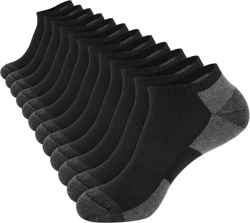 COOPLUS Paquete de 12 calcetines tobilleros acolchados para hombre, calcetines casuales transpirables de corte bajo (talla de zapato 6-12)