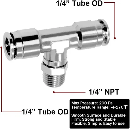 Miniatura 2 de Beduan Push to Connect Tube Fitting Union Tee, cobre niquelado tubo de 1/4 "OD x 1/4" NPT rosca macho en forma de unión adaptador de montaje