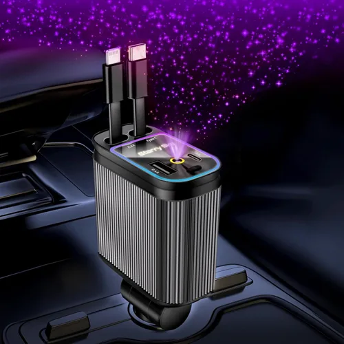 Miniatura 2 de BERTHALESS Cargador de coche retráctil para papá, carga rápida 4 en 1 con USB-C y USB-A, compatible con iPhone 17/16/15/14/13/12/11, Galaxy, Pixel