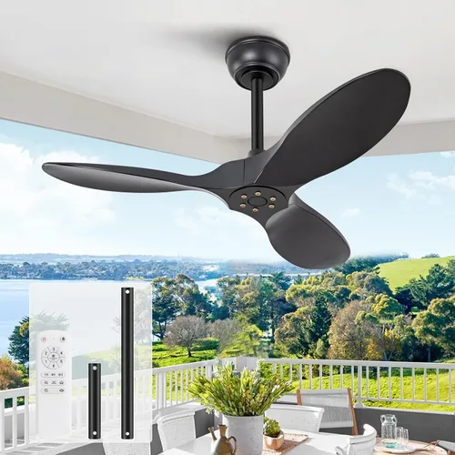 Ventilador de techo negro de 36 pulgadas, 6 velocidades, motor de CC silencioso reversible, 3 aspas ABS, diseño moderno sin luz, control remoto para