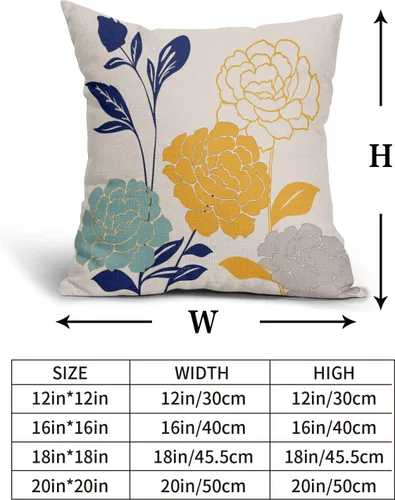 Miniatura 4 de Fundas de Almohadas para Exteriores con Flores 16x16 Juego de 2, Fundas de Almohadas Decorativas Verde Azulado Gris Mostaza Amarillo Floral, Fundas