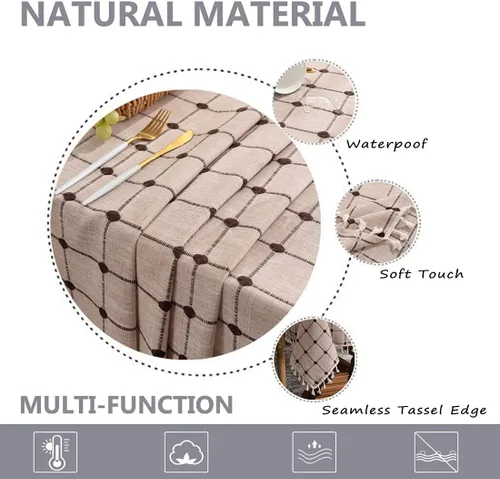 Miniatura 4 de Mantel bordado de lino de algodón rectangular con borla, a prueba de derrames, a prueba de polvo, mantel decorativo lavable para cocina, comedor