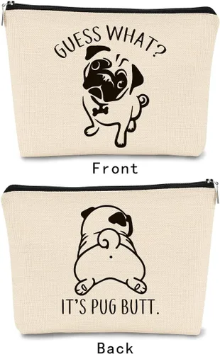 Miniatura 2 de Bolsa de maquillaje de regalo de Pug, regalos de pug para los amantes de los pug, divertida bolsa de maquillaje de Adivina lo que es Pug, regalos