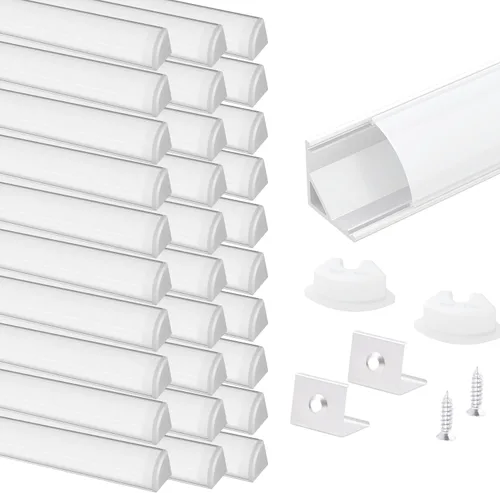 Miniatura 8 de VST Paquete de 10 canales LED de 3.3 pies, canal difusor LED en forma de V, sistema de canales de aluminio LED con cubierta lechosa, tapas finales