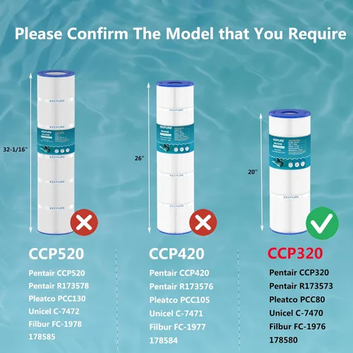 Miniatura 2 de Cartuchos de filtro de piscina CCP320 compatibles con PCC80, C-7470, PCC80-PAK4, FC-1976, Clean&Clear Plus 320, R173573, 178580, 817-0081, 4 x 80