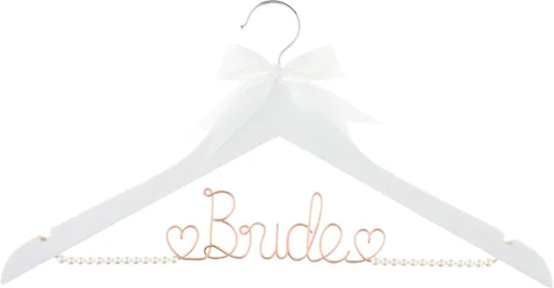 Miniatura 8 de Ella Celebration Bride to Be - Colgador de madera y alambre para vestidos de novia, vestidos (blanco con oro claro)