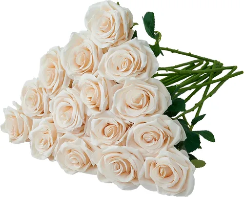 Miniatura 30 de Carlita's Blooms 15 piezas Rosas Falsas Flores Artificiales de Seda Flor Rosa Falsa Tallos Largos Ramo para Arreglo Centro de Mesa de Boda Fiesta