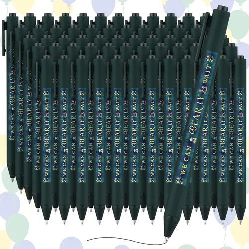 Kisston 60 Pcs Bear Baby Shower Pens Favors Gifts Bulk for Guests Green and Blue Plaid Pens Neutral Gender Reveal Baby Shower Prizes Souvenirs