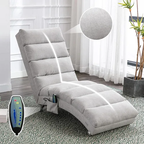 Miniatura 3 de Sillón de masaje, sofá reclinable eléctrico de lino con control remoto, silla tapizada con función de masaje y calor lumbar para oficina o sala