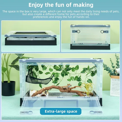 Miniatura 2 de Terrarios de reptiles plegables grandes, tanques de serpiente y recintos para dragones barbudos, iguanas, lagartos, geckos con cresta, vistas Negro