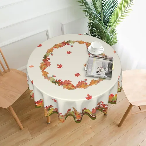 Miniatura 2 de Sweetshow Mantel redondo de hojas de acuarela de cosecha de otoño, mantel redondo de 60 pulgadas, mantel de tela otoñal para fiestas de vacaciones