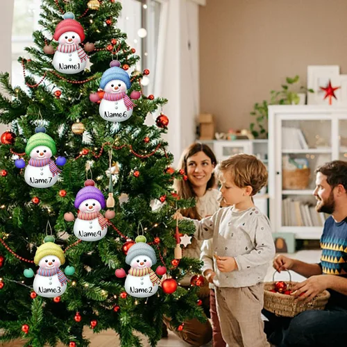 Miniatura 6 de Adornos de Navidad personalizados para la familia, 7 piezas de muñecos de nieve de Navidad personalizados con nombres, decoración colgante