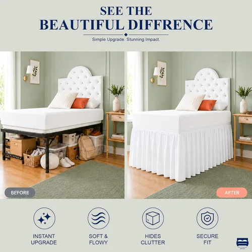 Miniatura 4 de Falda de Cama para Dormitorio Cottingon, 100% Microfibra, Blanca, Individual XL - 76 cm de Caída