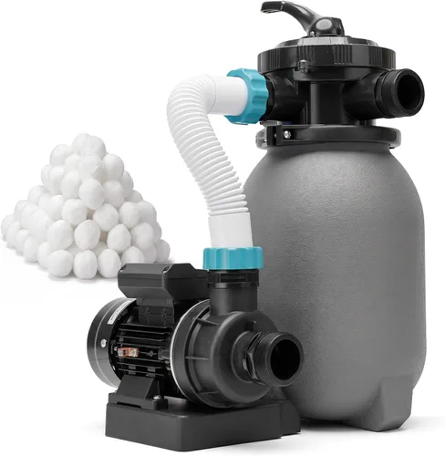 XtremepowerUS Sistema de bomba de filtro de arena de 10 pulgadas para piscina sobre el suelo, válvula multipuerto, filtro de piscina con sistema de