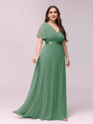 Miniatura 136 de Ever-Pretty Vestido formal para mujer, Navidad, Año Nuevo, cuello en V, gasa, talla grande, largo hasta el suelo, vestido de dama de honor