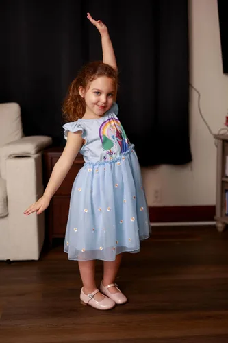 Miniatura 3 de Disney Frozen Elsa Princesa Cenicienta Ariel Jazmín Rapunzel Vestido para bebé/niña, Vestido de manga larga con volantes y superposición de malla