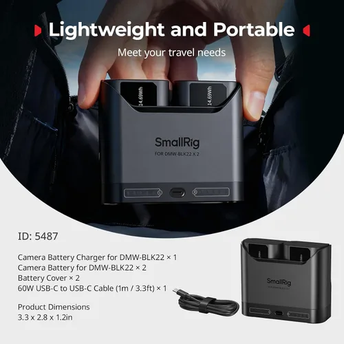 Miniatura 9 de SMALLRIG DMW-BLK22 - Juego de baterías para cámara Panasonic, cargador de doble ranura de 22.5 W con baterías de 1940 mAh, compatible con Panasonic