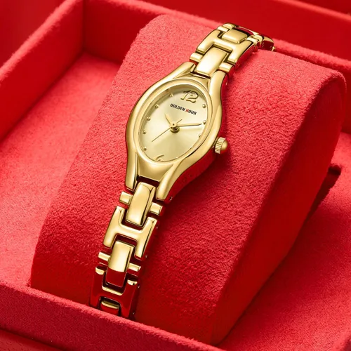 Miniatura 5 de GOLDEN HOUR Reloj de pulsera con caja ovalada vintage de tono dorado para mujer