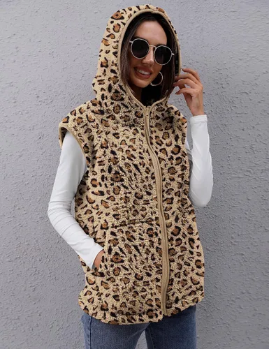Miniatura 2 de TFSDOD Chaleco de forro polar sherpa para mujer, acogedor, sin mangas, con bolsillo, chaleco con capucha y cremallera para mujer