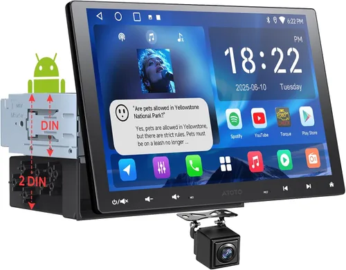 A5L - Estéreo de coche doble DIN y DIN individual de 10 pulgadas, pantalla táctil QLED flotante, Carplay inalámbrico y Android Auto, conexión