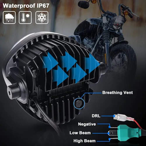 Miniatura 3 de MOVOTOR - Faro delantero para motocicleta, 7 pulgadas, con abrazadera de soporte, fondo rojo, luz blanca DRL, luz alta y baja, para motocicleta