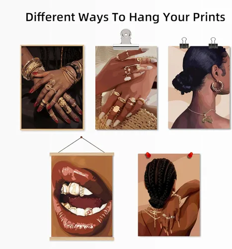 Miniatura 8 de WIARTSH Black Girl - Juego de 9 lienzos abstractos de mujer afroamericana, arte moderno de melanina de moda para sala de estar, dormitorio