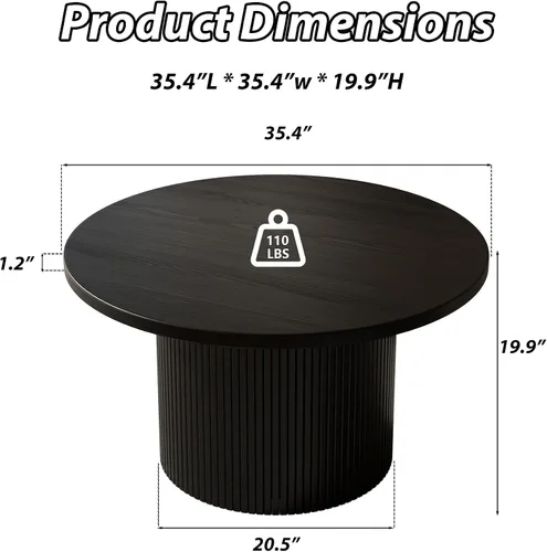 Miniatura 2 de MAISONARIA - Mesa de café redonda negra con marco de metal, mesas de café de 35" para sala de estar, mesa de centro de madera circular con acento