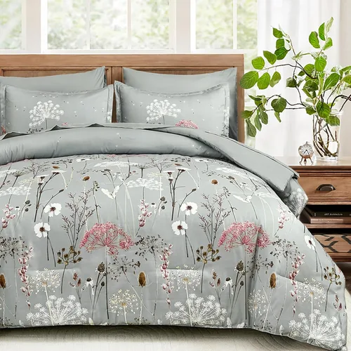 Miniatura 10 de Yiran - Juego de edredón Queen de 7 piezas, juego de ropa de cama con motivos de diente de león negro, cama de invierno en una bolsa Queen, juego