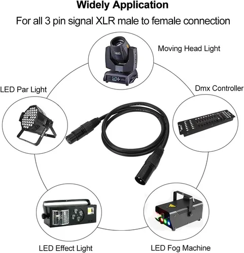 Miniatura 7 de Cable DMX de 3.2 pies / 1m, 10PCS 10 cables DMX de 3 pines, cables DMX, alambres DMX, DMX512 XLR macho a hembra, cable de señal de luz de escenario