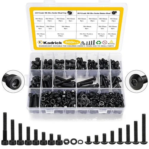 Miniatura 29 de Kadrick 1230 piezas de tornillos de acero inoxidable 304, surtido métrico M2 M3 M4 M5, kit de pernos de cabeza hexagonal de botón de 4mm-20mm