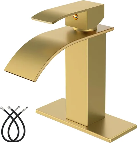 Midanya Grifo de baño con boquilla de cascada de una sola manija, grifo de lavabo de baño de 1 agujero, moderno grifo de lavabo de lavabo de RV con
