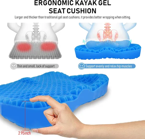 Miniatura 3 de NEW-Vi Cojín antideslizante para asiento de kayak, cojín de gel doble grueso, cojín de asiento de gel impermeable para kayak, alivio del dolor