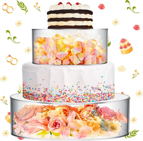 Miniatura 7 de Sunnyray 2 piezas de soportes para pastel de acrílico para mesa de postres, elevador de pastel transparente y relleno, soporte para cupcakes