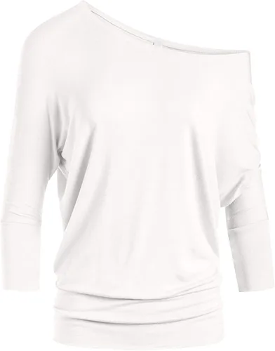 Camiseta sexy para mujer, estilo dolman, con hombros descubiertos, manga 34, cintura con bandas, tallas regulares y grandes