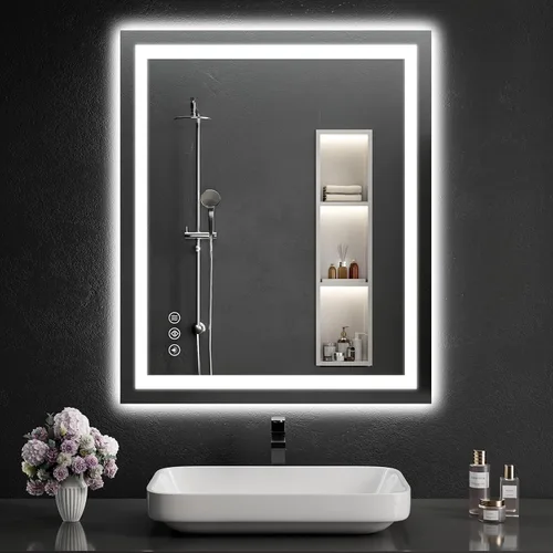 Miniatura 29 de Espejo de baño LED de 24 x 36 pulgadas con luces, regulable, antiniebla, espejo de tocador de baño iluminado para pared, retroiluminado + luz