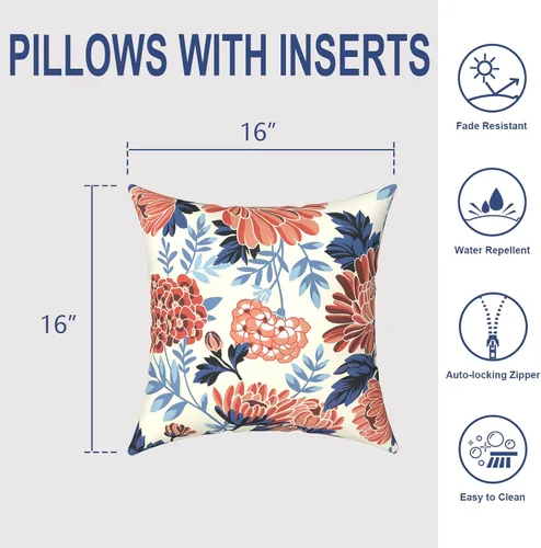 Miniatura 415 de Juego de 2 almohadas para exteriores de 16 x 16 pulgadas, repelentes al agua con interiores, para muebles de patio, hogar, jardín, geometría bohemia