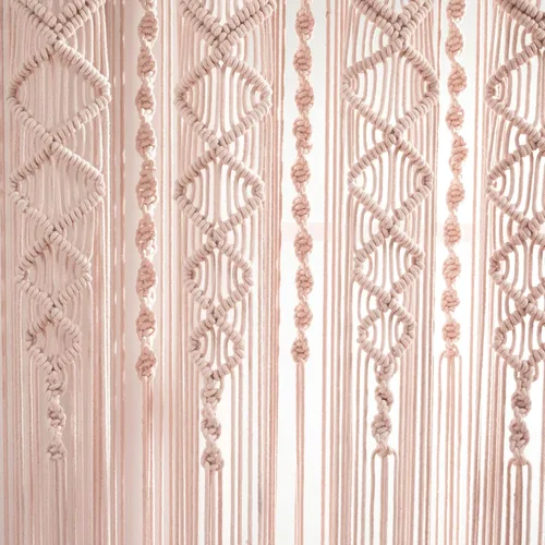 Miniatura 4 de Lush Decor Panel Individual de Cortina de Ventana de Algodón Texturizado Macramé Boho 40" An x 84" L Rubor - Cortinas de Macramé para Ventanas