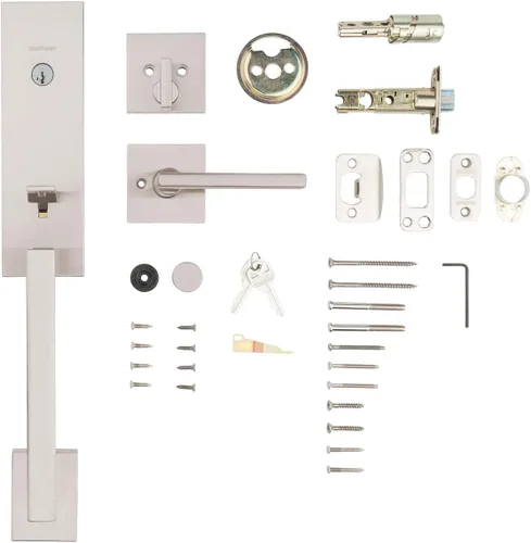 Miniatura 9 de Kwikset Vancouver - Juego de manija y cerrojo de puerta delantera, juego de manijas de entrada exterior con palanca interior reversible, níquel