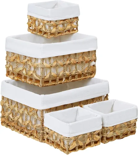 Miniatura 24 de Vagusicc Cesta de almacenamiento de mimbre, cesta de cuerda de papel tejida a mano, cesta rectangular pequeña para organizar, contenedor de Beige