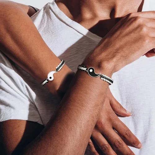 Miniatura 5 de MEALGUET Juego de 2 pulseras Yin Yang para parejas y mejores amigos, hechas a mano, trenzadas, de macramé, pulsera Yin y Yang para 2 mejores amigos